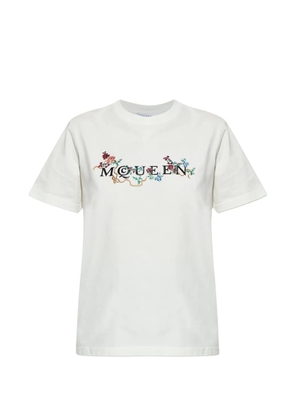 Alexander McQueen floral-embroidered logo T-shirt - White