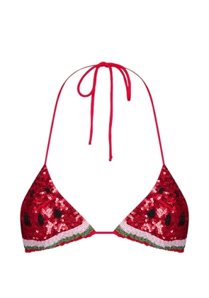Leslie Amon watermelon sequin-embellished bikini top - Red