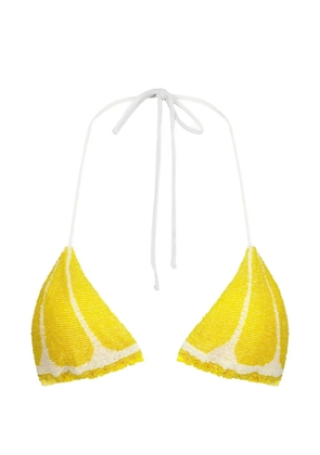 Leslie Amon Lemon Slice beaded lemon-slice bikini top - Yellow