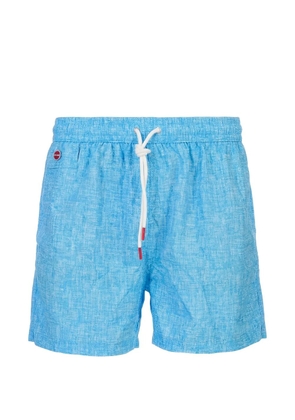Kiton crosshatch-pattern drawstring swim shorts - Blue