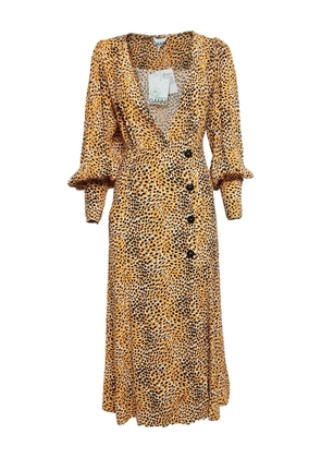 GANNI pre-owned puff-sleeve leopard-print midi dress - Yellow