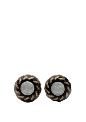 CHANEL Pre-Owned 1997 Resin and Gold Plated CC Button Clip On Earrings costume earrings - Black