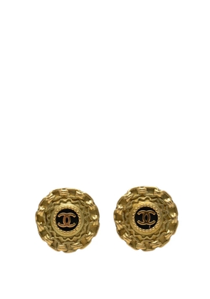 CHANEL Pre-Owned 1995 CC Gold Plated Resin Chain Round Clip On Earrings costume earrings