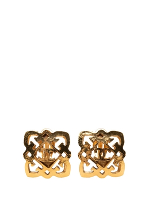 CHANEL Pre-Owned 1980-1990 Gold Plated CC Square Clip On Earrings costume earrings
