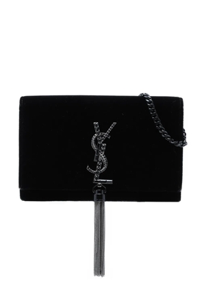 Saint Laurent Pre-Owned 2018 Velvet Crystal Monogram Kate Tassel Wallet on Chain crossbody bag - Black