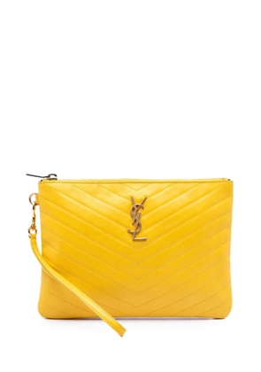 Saint Laurent Pre-Owned 2015 Chevron Leather Monogram Zip A5 Wristlet Pouch clutch bag - Yellow