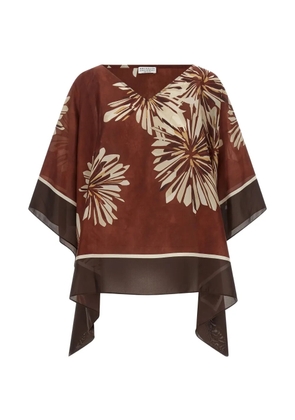 Brunello Cucinelli floral-print silk blouse - Brown