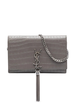 Saint Laurent Pre-Owned 2017 Croc Embossed Leather Monogram Kate Tassel Wallet on Chain crossbody bag - Grey