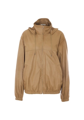 Auralee hooded leather jacket - Neutrals