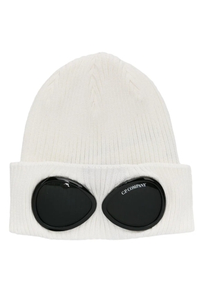 C.P. Company Goggles-detail ribbed beanie - White