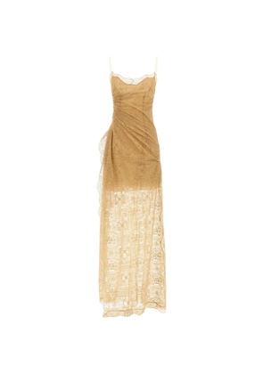 Ermanno Scervino majolica-embroidered ruched dress - Neutrals