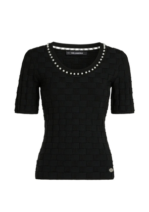 Karl Lagerfeld pearl-embellished basket-weave top - Black