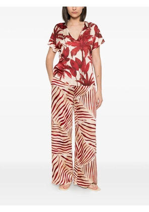 Clips palm-tree-print V-neck top - Red