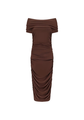 DES PHEMMES ruched off-shoulder midi dress - Brown