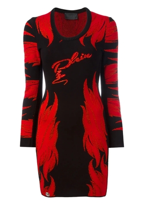 Philipp Plein flame-pattern knitted dress - Black