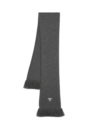 Prada logo-embroidered cashmere scarf - Grey