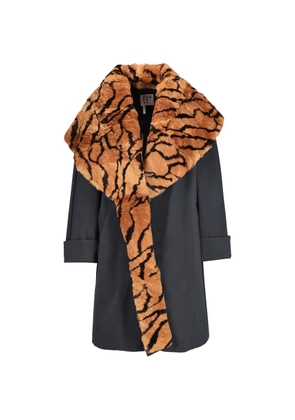 Mondrian tiger-print lapin fur trim coat - Grey