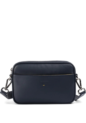 Doucal's logo-debossed leather messenger bag - Blue