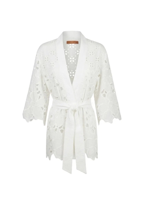 Ermanno Scervino openwork belted kimono - White