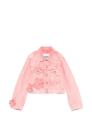 GANNI floral-appliqué denim jacket - Pink