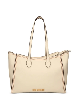 Love Moschino topstitch logo-plaque tote bag - Neutrals