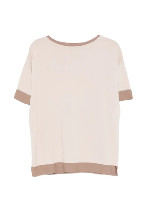 D.Exterior contrast-trim fine-knit T-shirt - Neutrals