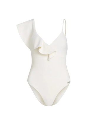 Karl Lagerfeld ruffle-trim one-shoulder swimsuit - White