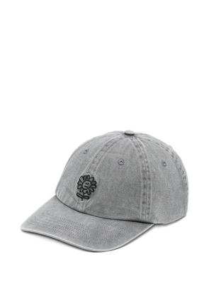 Sunflower flower-embroidered faded-finish baseball cap - Grey