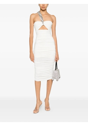 Amen crystal-embellished ruched midi dress - White