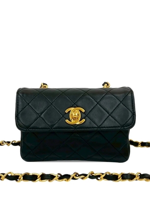 CHANEL Pre-Owned 1989-1991 Micro CC Quilted Lambskin Turn Lock Flap crossbody bag - Black