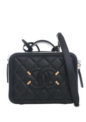 CHANEL Pre-Owned 2018-2019 Small Caviar CC Filigree Vanity Case satchel - Black