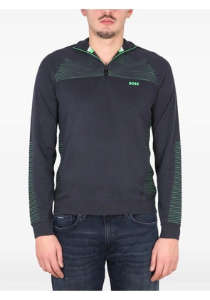BOSS striped zip-neck sweater - Blue