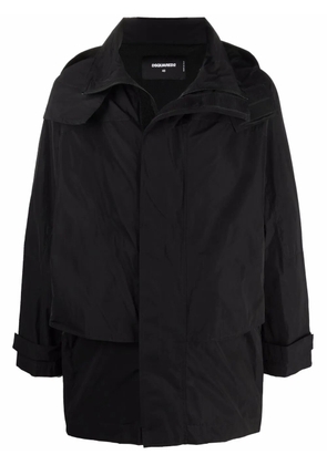 DSQUARED2 logo-print hooded mid-length coat - Black