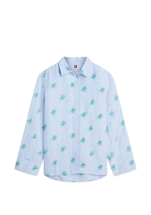 Tommy Hilfiger stripe-pattern embroidered-logo shirt - Blue