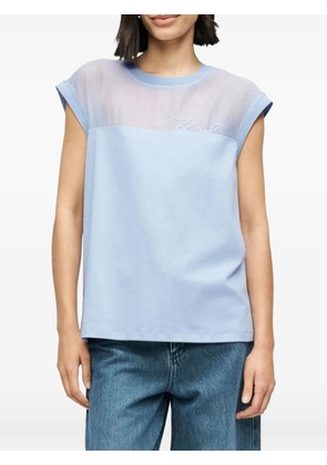 Karl Lagerfeld signature sheer-panel T-shirt - Blue
