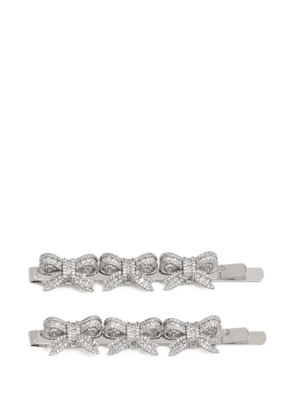 Self-Portrait crystal-embellished bow hair slides - Silver