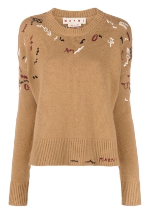 Marni embroidered round neck jumper - Brown