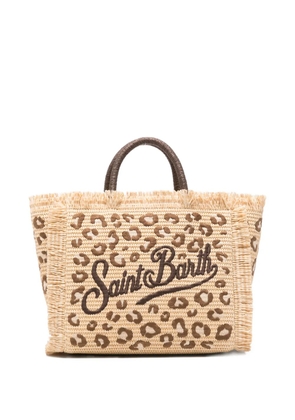 MC2 Saint Barth leopard-embroidered frayed tote bag - Neutrals