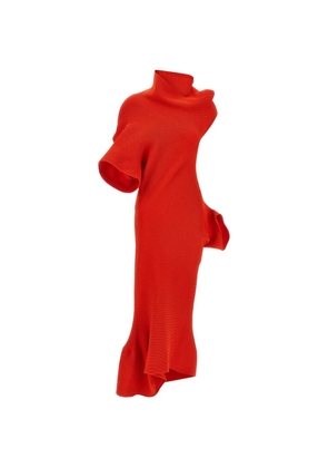 Issey Miyake Life form asymmetric ribbed dress - Red