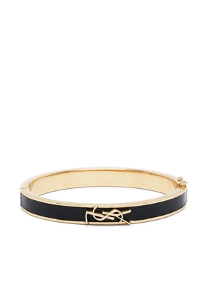 Saint Laurent logo-plaque leather bangle - Black