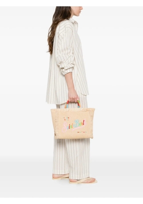 MC2 Saint Barth embroidered-logo frayed tote bag - Neutrals