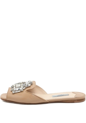 Prada Pre-Owned crystal-embellished leather sandals - Neutrals