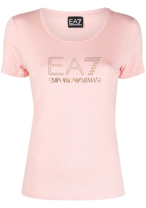 Ea7 Emporio Armani studded-logo cap-sleeve T-shirt - 1418 SILVER PINK