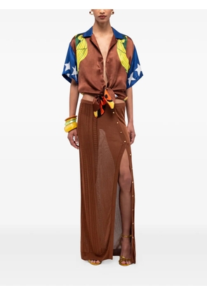 Donde Esteban Palenque graphic-print satin shirt - Brown