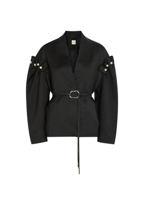 AKYN pearl-embellished belted jacket - Black
