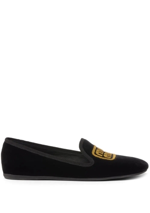 Miu Miu logo-embroidered velvet slippers - Black