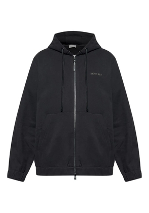 Moncler leather-logo zip-up hoodie - Black