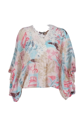 Ermanno Scervino lace-trim floral-print blouse - Neutrals