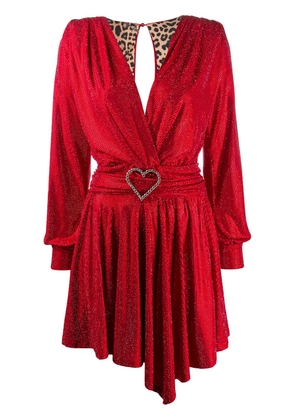 Philipp Plein deep v-neck draped dress - Red