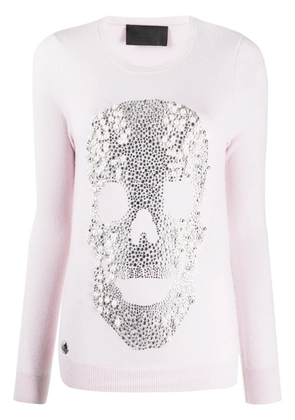 Philipp Plein crystal and pearl skull jumper - Pink